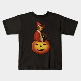 Little witch with her kitty Kids T-Shirt